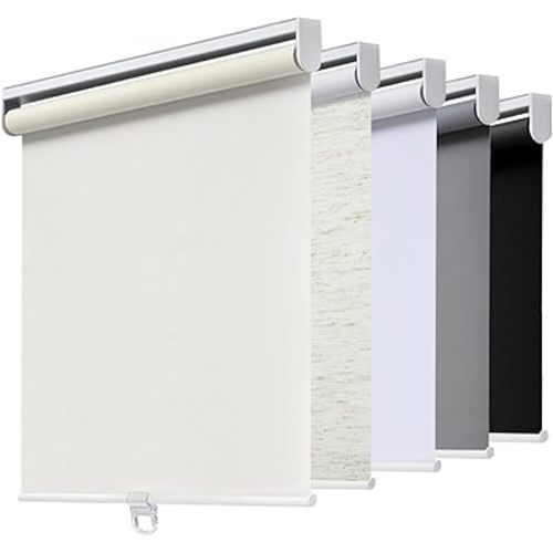AOSKY Cordless Roller Shades Blackout Blinds for Windows Room Darkening Rolled Up Shades with Spring System, UV Protection Window Shades Door Blinds for Home and Office (35" W x 64" H, Ivory)