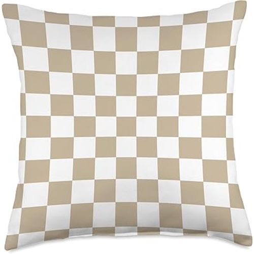 Design Minds Boutique Minimalist Checkered Pattern (tan/White) Throw Pillow, 18x18, Multicolor