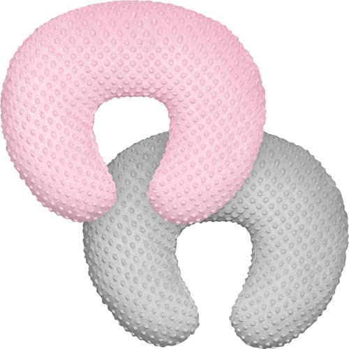 Minky Nursing Pillow Cover, Nursing Pillow Case Plush Breastfeeding Pillow Slipcover Fits Nursing Pillow, Ultra Soft Snug for Infant & Baby Boy Girl, Machine Washable & Breathable, 2 Pack-Grey & Pink