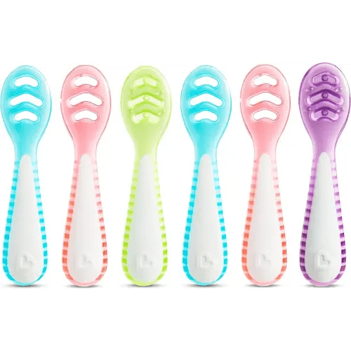 Munchkin® Gentle Dip™ Baby Spoons for Self Feeding and Baby Led Weaning, 6 Pack, Blue/Green/Pink/Purple