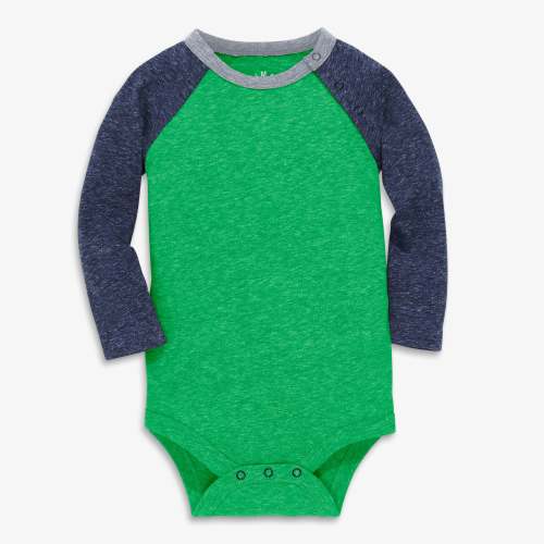 Heathered long sleeve baseball babysuit | Primary.com