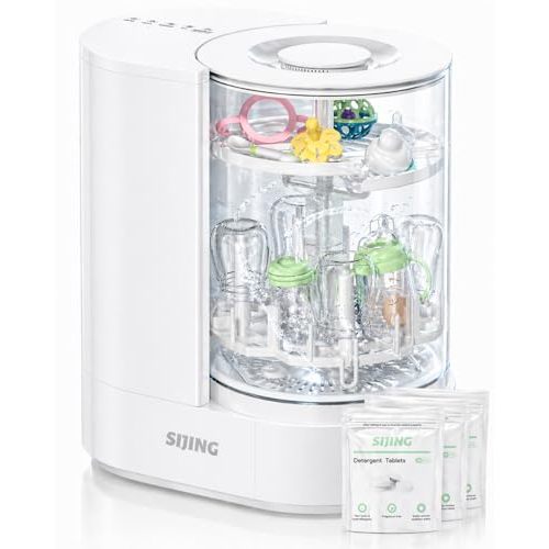 SIJING Bottle Washer & Sterilizer Dryer, Glass Baby Bottle Washer, No Plastic Contact, Automatic Bottle Cleaner with 360° Spray, High-Temp Steam for Pump Parts