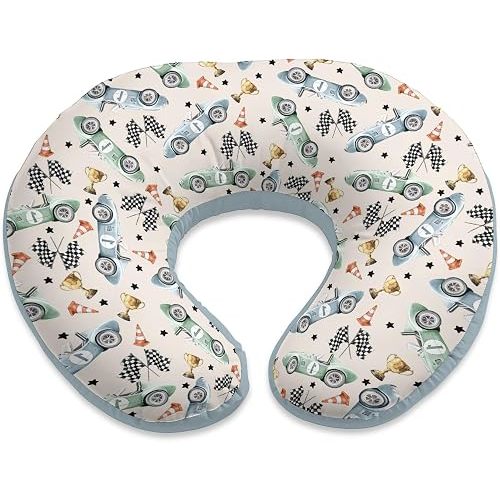 Nursing Pillow Cover for Boys Shower Gift, Stretchy Removable Breastfeeding Pillow Case, Soft Bottle Feeding Slipcover for Newborn, Retro Race Car Theme Cover Only