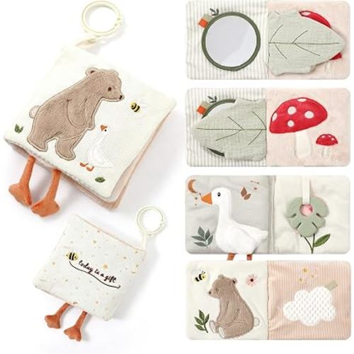 Mamimami Montessori Baby Books Toys, Touch Feel Cloth Crinkle Books for Babies, Soft Book for Babies 0-6, 6-12 & 12-18 Months, Newborn, Infant, Shower Gift, Busy Book Toy, Safe Mirror, Teething