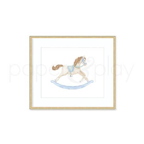 Watercolor Rocking Horse Bonnet Art Print // boy // toy // sweet // pastel // pony // baby // nursery // painting // watercolor