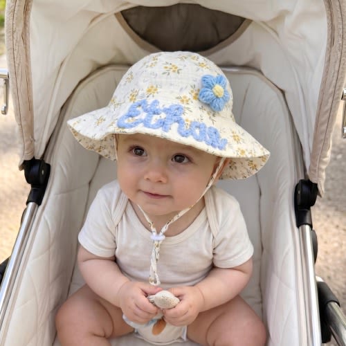 Personalized Baby Sun Hat - Custom Name Muslin Bucket Hat, UPF50+