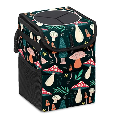 GVGHIDZ Car Trash Can - with Lid and Storage Pockets Water-Resistant Coating, No Installation Required, Practical and Ample Capacity,Car Accessories Interior Car Organizer.Mushroom