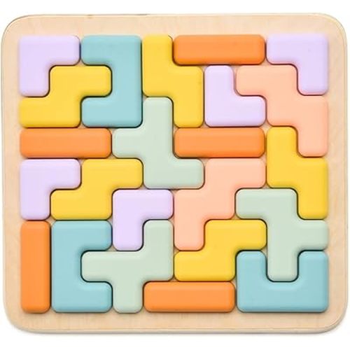 Silicone Block Puzzle Suitable for 1-3 Year Old Children, with Puzzle Board and Silicone Block Toy, Suitable for Children's Education and Learning Toys (Yellow)