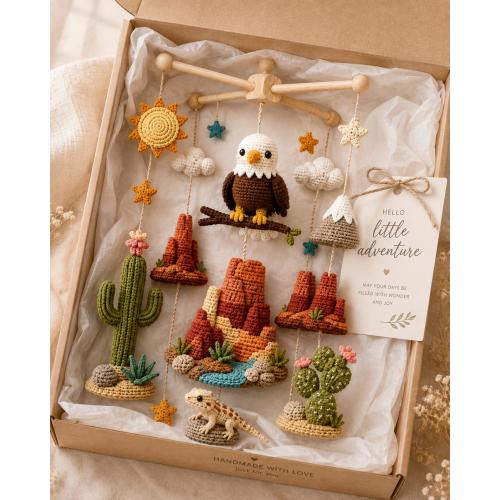Crochet Desert Baby Mobile, Southwest Crib Mobile, Eagle Nursery Decor, Canyon Cactus Baby Mobile, Adventure Baby Shower Gift