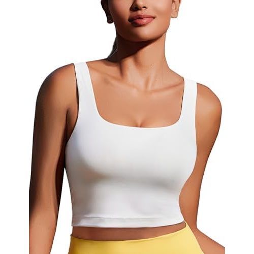 PINSPARK Sports Bra for Women Square Neck Longline Tank Top with Built in Bra