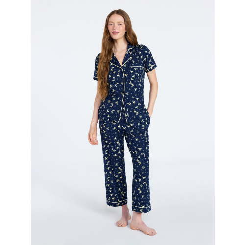 Joyspun Women's Dreamy Soft Collection Notch Collar Top and Capri Pants Pajama Set, 2-Piece, Sizes XS-3X