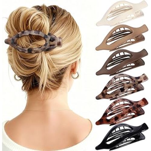 Flat Hair Clips for Women - 6 PCS French Flat Claw Clips Medium Hair Clips for Girls Large Hair Claw Clips for Thick or Thin Hair Strong Hold No Slip Hair Accessories for women (Transparent)