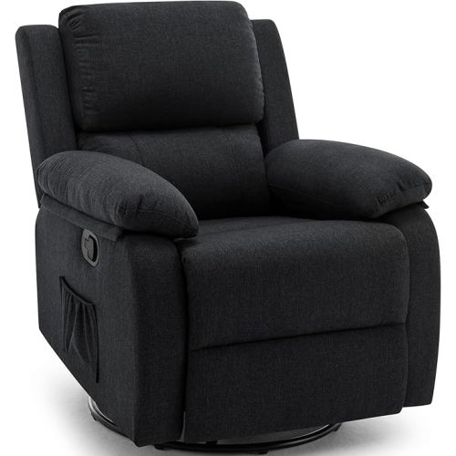 Recliner Chair, 360 Swivel Rocker Chair for Adults, Small Rocking Recliner for Small Spaces, Upholstered Fabric Glider Recliner Nursery (Swivel Rocker Recliner, Carbon Black)