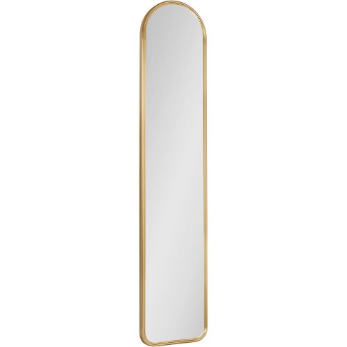 Kate and Laurel Caskill Slim Panel Wall Mirror; 8 x 38; Gold; Glam Tall Arch Mirror Wall Decor for Use as Skinny Entryway Mirror; Decorative Bedroom Mirror; or Cute Nursery Mirror