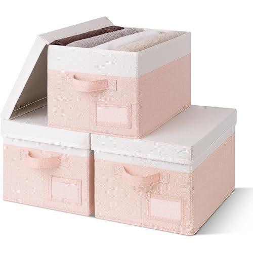 Closet Storage Bins with Lids - 3-Pack, Pink & Ivory