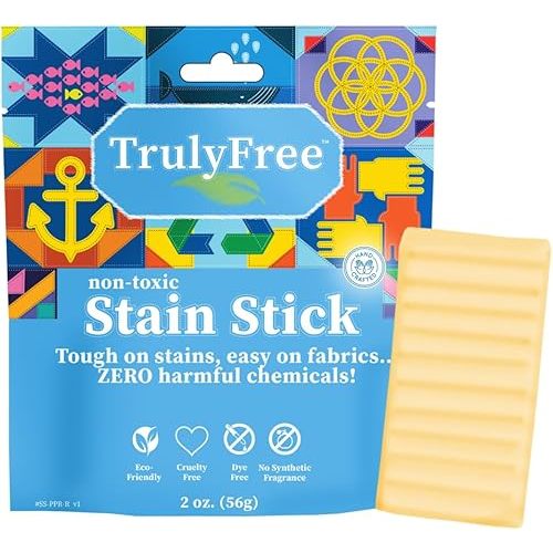 Truly Free Natural Stain Stick - Laundry Spot Remover for Clothes - Removes Food, Blood, Pet, Grass and More - Travel Size Stick - Made With Saponified Coconut and Olive Oils (56g)