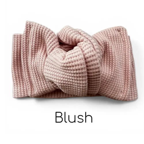 Cotton Waffle Knit Baby Bow Headbands: Oversized Knotted Bow Headwrap