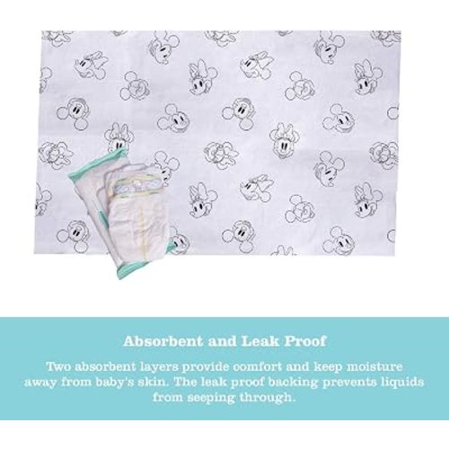 Disney Baby by J.L. Childress Disposable Changing Pads for Babies - Diaper Changing Table Covers, Baby Travel Essentials, Absorbent Liner Pads, Leak-Resistant, 26"x18"- Mickey & Minnie Mouse, 24 Count