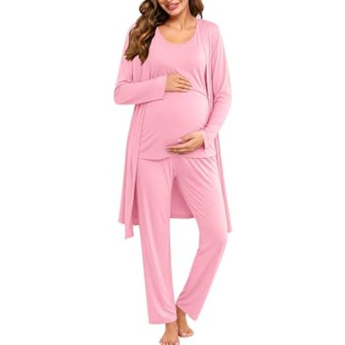 SWOMOG Maternity Nursing Robe Set 3 PCS Women Postpartum Pajamas Breastfeeding Labor Delivery Hospital Pregnancy Pjs