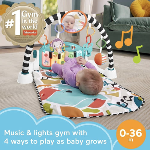 Fisher-Price Baby Playmat Glow and Grow Kick & Play Piano Gym, Blue Musical Learning Toy with Developmental Activities for Newborns 0+ Months