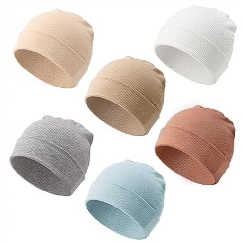 DRESHOW BQUBO 6 Pack Baby Newborn Hats Set for Unisex Infant Newborn Toddler Soft Beanie Hat for Boys Girls 0-24 Months