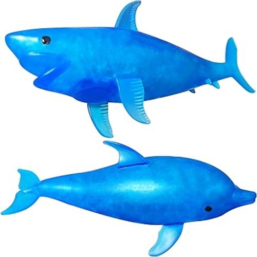 Squishy Shark Stress Balls Dolphin Stretch Ball (2 Pack) Stress Squish Ball, Sea Animal Shark Squishy Dolphin Stress Balls for Kids and Adults, Easter Basket Stuffers, Vase Filler and Home Decoration