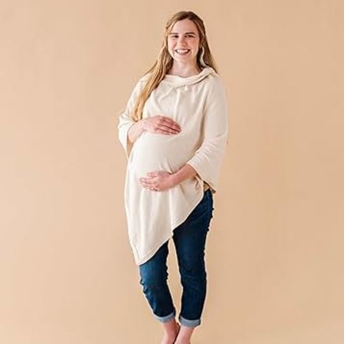 MakeMake Organics Knit Breathable Nursing Cover Up for Breastfeeding - Soft GOTS Certified Organic Cotton Breastfeeding Cover Up for Women - Privacy Feature, Vanilla