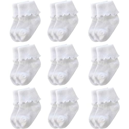 6 &12 Pairs Infant Toddler Baby Kids Turn Cuff Ruffle Cotton Socks
