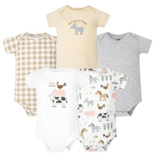 Hudson Baby Infant Cotton Bodysuits 5-Pack, Cute Farm, 6-9 Months