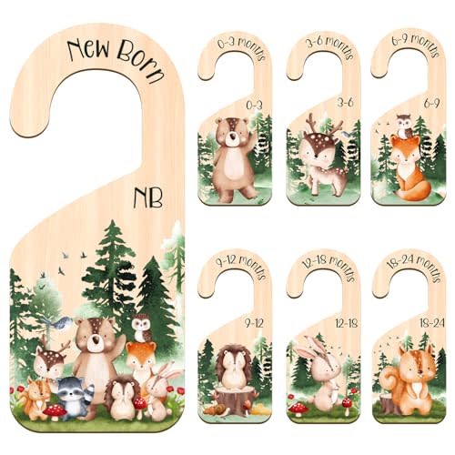 Yoyuspy Animals Baby Closet Dividers, 7PCS Wooden Baby Clothes Dividers for Closet Organizers, Newborn to 24 Months Home Animals Theme Nursery Clothes Decor