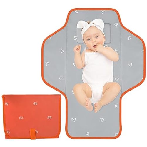 Baby Portable Changing Pad Travel - Waterproof Compact Diaper Changing Mat with Built-in Pillow - Lightweight & Foldable Baby Diaper Changer, Newborn Shower Gifts