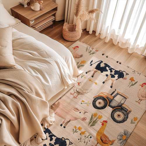 Farm Animal Area Rug | Kids Room, Nursery & Playroom Rustic Decor