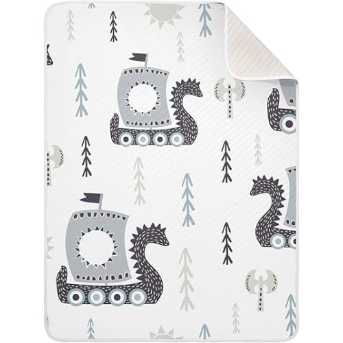 Qilmy Viking Ships Baby Blanket for Boys Girls Kids with Soft Cotton, Cute Cozy Warm Nursery Receiving Swaddle Blanket for Toddler Infant Crib, 30 x 40 Inch