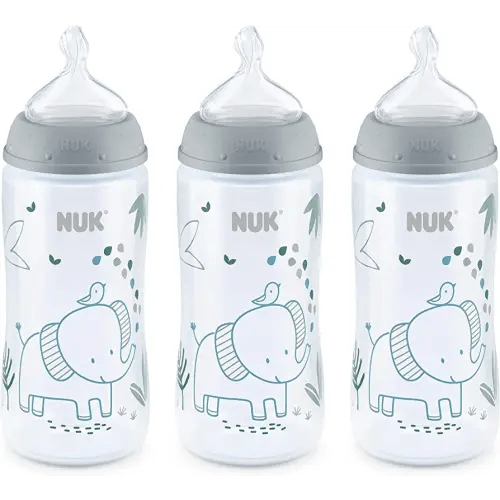 NUK Smooth Flow Anti Colic Baby Bottle, 10 oz, 3 Pack, Elephant