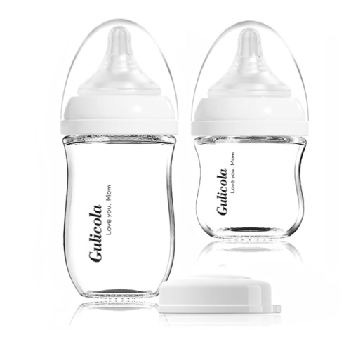 Natural Glass Baby Bottle Newborn Set, 3 oz and 5 oz with Extra Slow Flow & Slow Flow Nipple, Anti Colic, 0-3 Months, 2 Pack - White