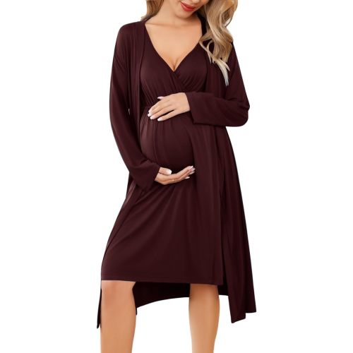 Ekouaer Maternity Nursing Gown and Robe Set Labor Delivery Nursing Nightgowns for Breastfeeding Pregnancy Clothes