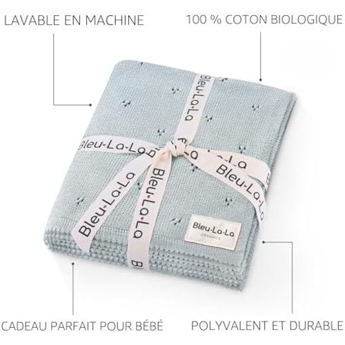 Couverture légère en coton bio pour bébé (13 – Pointelle – Bleu poudré)