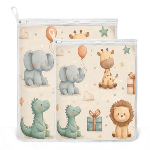 2 Pack Mesh Laundry Bags Baby Jungle Celebration Durable Polyester Wash Bags with Zipper 2 Sizes Reusable Delicates Bag for Washing Machine Travel Storage