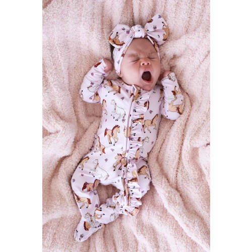 Ruffle Zipper Footie | Pony Club Pink