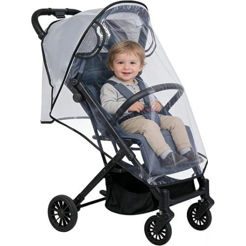 Clear Stroller Rain Cover, Universal Stroller Accessories, Waterproof Travel Weather Shield Breathable Baby Stroller Cover, Safety EVA Protect from Wind, Dust, Snow