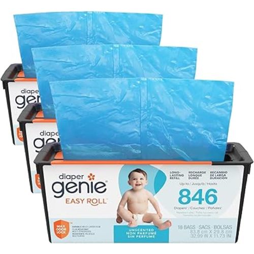 Diaper Genie Easy Roll Refill | 18 Bags Per Refill | Holds Up to 846 Newborn Diapers | Odor Control | Diaper Pail Refill Bags | Fits Diaper Genie Signature & Platinum Pails, Packaging may vary