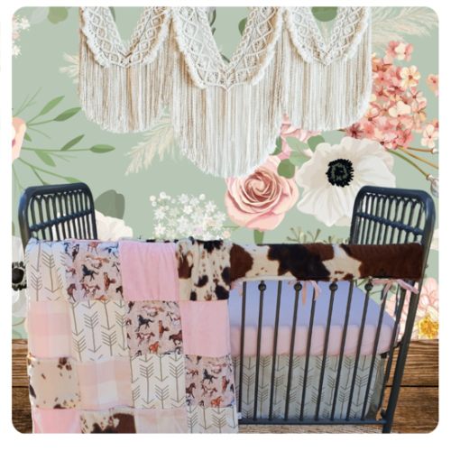 Girl Crib Bedding - Horse and Cow Minky Western Baby Crib Bedding – DBC Baby Bedding Co