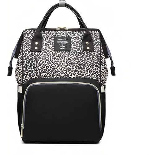 Leopard Print Diaper Bag Backpack Multi-Function Diaper Bag for Baby Care Waterproof Travel Baby Bag for Mom Brown