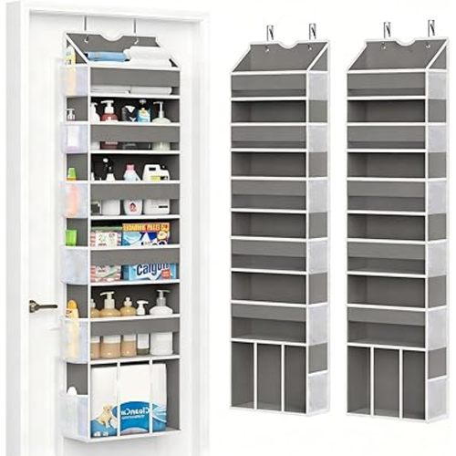 2-Pack Over The Door Organizer Hanging 6-Shelf Storage Organizer with 50lb Heavy Duty Perfect for Bathroom Closet Nursery Bedroom Pantry Laundry (Grey)