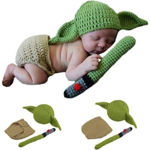 3 PCS Newborn Photography Prop Baby Hat Knit Handmade Cover Diaper Costume for Infant Boy Girl Princess Twins (0-6 month)