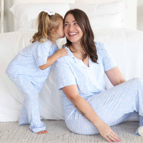 Women's Two Piece Flare Lounge Set | Blue-tiful Bows