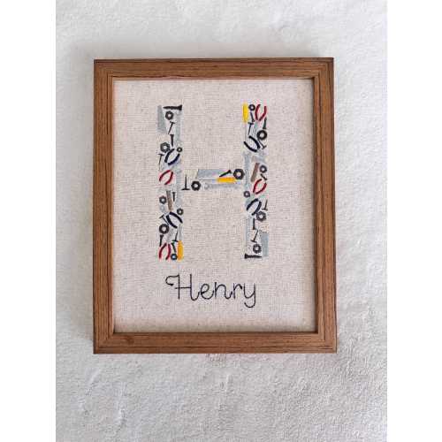 Custom Embroidered Mechanic Tool Initial: Personalized Nursery Wall Art, Car themed nursery decor
