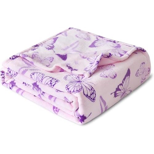 Fleece Blanket - Purple Butterfly Throw Blanket - Fuzzy Lightweight Super Soft Microfiber Flannel Blankets for Couch, Bed, Sofa - Ultra Luxurious Warm and Cozy for All Seasons (60"×80")
