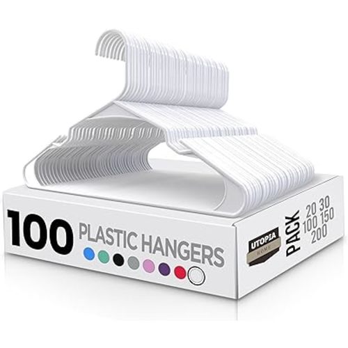 Utopia Home Plastic Hangers 100 Pack - Perfect Space Saving Clothes Hanger - Durable and Strong - Perfect Closet Organizers with Shoulder Grooves (White)