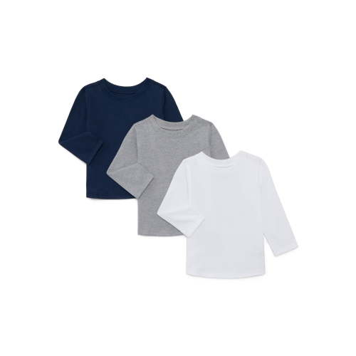 Garanimals Baby Boys Solid Tee with Long Sleeves, 3-Pack, Sizes 0M-24M